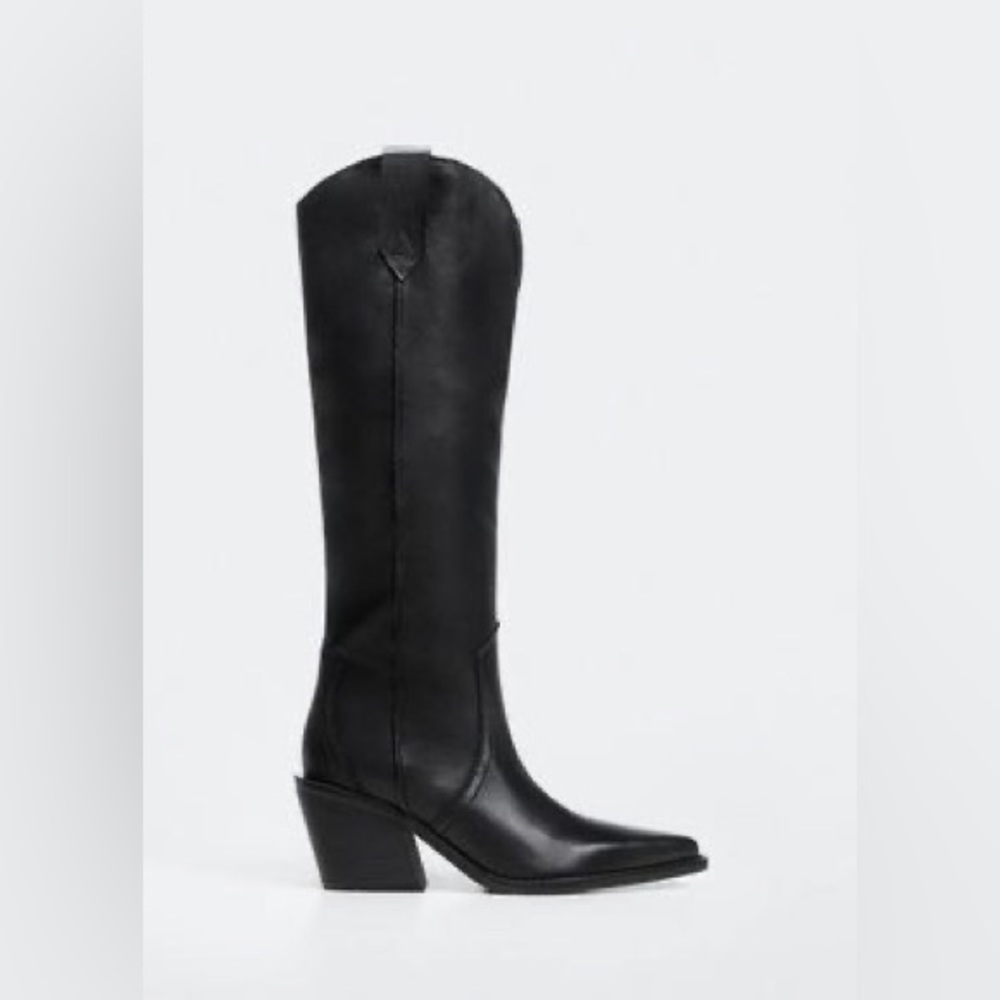 Mango Leather Cowboy Boots Black 7 38